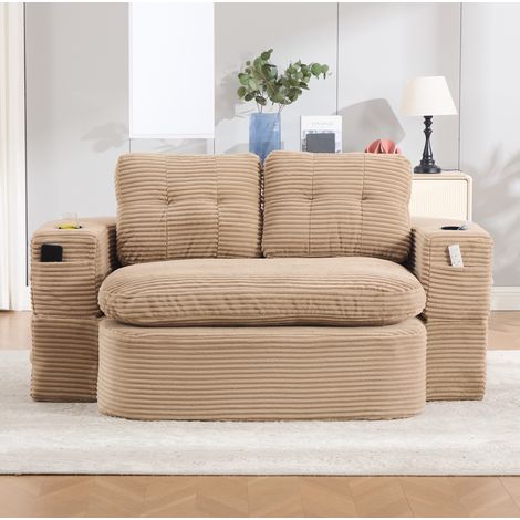Divano letto 2 posti in corduroy convertibile con portabicchieri kaki HAVRYA (1/5)