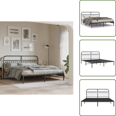 Cama de invitados - vidaXL Estructura cama sin colchón con cabecero metal negro 183x203 cm - Cama de metal