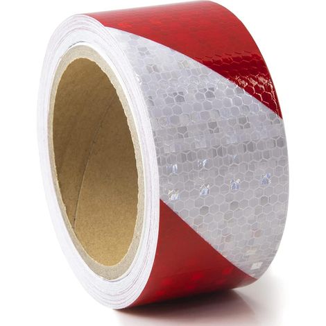 Bande Réfléchissante Autocollante Ruban D'avertissement Réfléchissant pour Vélo, Voiture, Moto (Rot und Weiß, 10 m × 5 cm) (1/5)