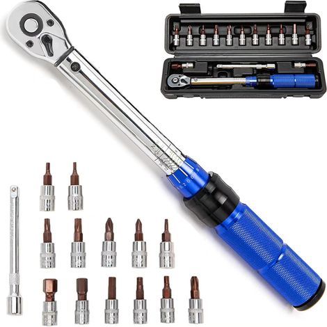 Clé Dynamométrique Vélo1/4, Intervalle 2-24Nm/17.7-212.4 in.lb(Double échelle),Précision ±3%,15 Pièces Vélo Kit D'entretien pour Vélo de Montagne sur Route (1/4)