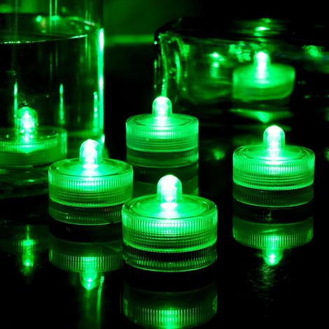 QAZQA Lot de 12 bougies chauffe-plat submersibles à LED - Vert - Étanche - Sans flamme - Pour mariage, maison, vase, festival, décoration de fête (1/5)