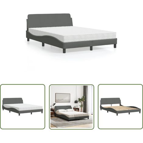 The Living Store Bett mit Matratze Dunkelgrau 140x200 cm Stoff - Bettsofa - Doppelbett - Boxspringbett - Lattenrost - Matratzenbezug (1/5)