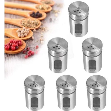 6 pcs Pots à Épices en Acier Inoxydable,Organisateur d'Épices,Boite de Rangement Cuisine avec Couvercle Pivotant,Boîtes à Épices de Stockage pour Sel Poivre Herbes BBQ Cuisine Assaisonnements (1/4)
