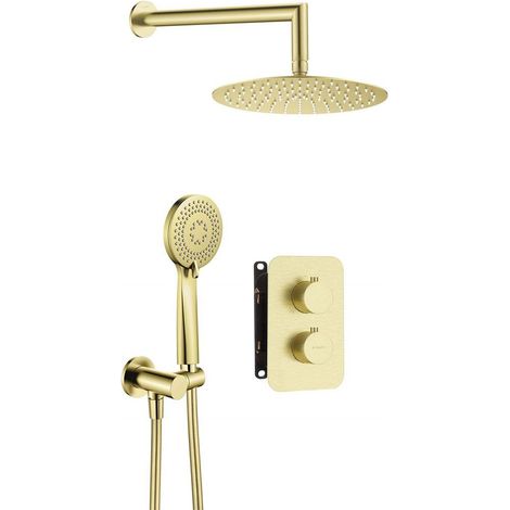 Deante Conjunto de ducha oro cepillado con grifo termostático