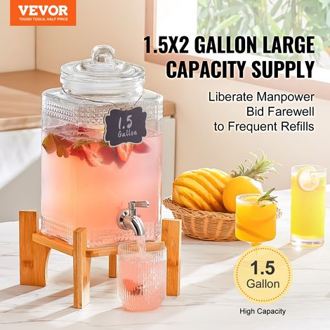 Distributeur de Boissons de 5,5 L, Fontaine à Eau en Verre Alimentaire avec Support, Robinet en Acier Inoxydable, Distribution de Jus Limonade Thé Glacé, pour Restaurants, Hôtels, Cafés, Soirées (1/5)