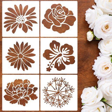 6 Pièces Pochoir Peinture Grands Fleurs,DIY Pochoir pour Dessin Floraux Rose Réutilisables,Painting Stencils pour Clôture de Jardin Bois Meubles Mur Maison Décor,30CM (1/5)