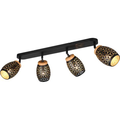 Barra 4 luci, metallo, nero e legno, L 74 cm, Bidar (1/5)