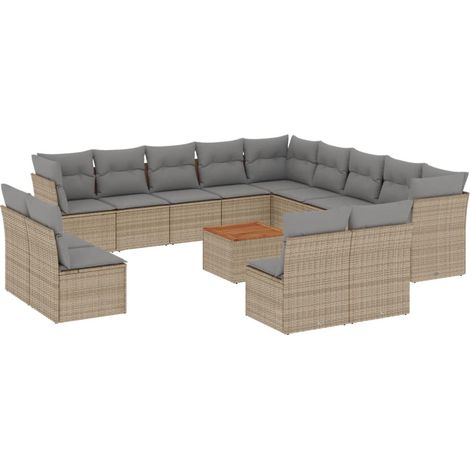 Salon de jardin avec coussins 14 pcs beige résine tressée (1/3)