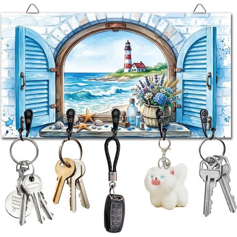 Porte-clés en bois avec 5 crochets pour maison, entrée, porte d'entrée, cuisine, couloir, décoration murale (1/5)