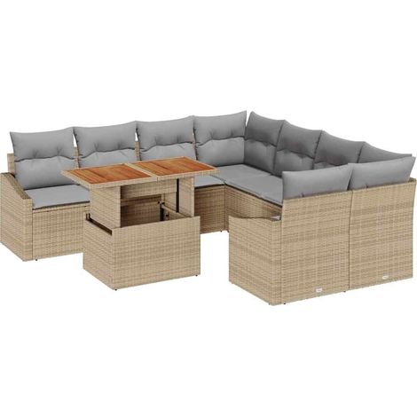 Maison Exclusive - Gartensofa-set 9 Stk. Beige und Grau (1/5)