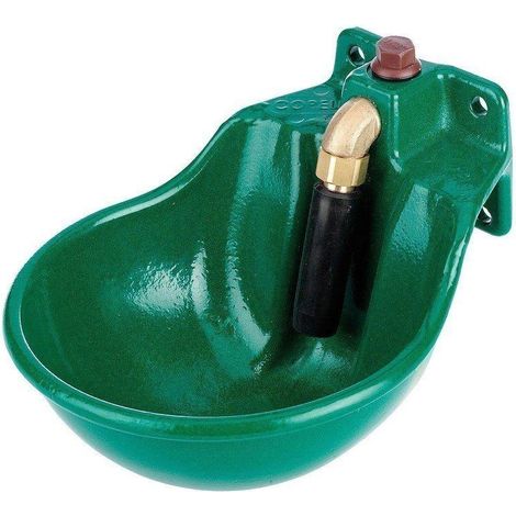 Bebedero de Metal de Hierro Fundido con Empujador para Caballos 10L, 22x28x18 cm, Verde