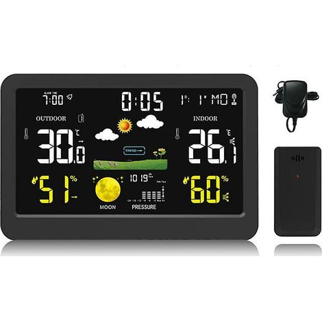 Green Mobility-Horloge météo à écran couleur sans fil Compteur de température et d'humidité intérieure et extérieure Horloge de contrôle du son Horloge de prévision météo (1/5)