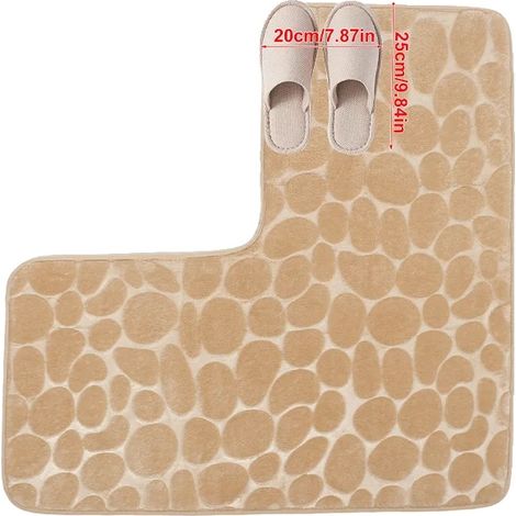 Tappetino da bagno a forma di L, antiscivolo in memory foam, morbido e assorbente, 80x80cm-c, bianco crema-2 (1/2)