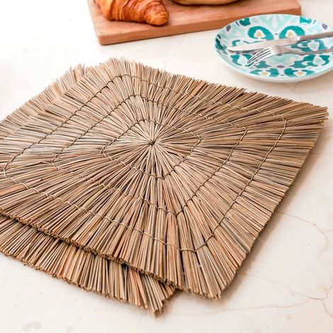 Set de table rond en jonc de mer naturel 36 cm, dessous de plat (Lot de 2, 4 ou 6) - PANGIVO