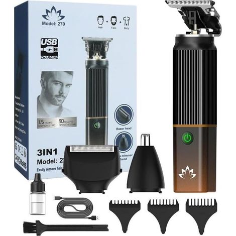 Cortapelos eléctrico portátil USB 3 en 1 con cuchilla en T para barba - (1/5)
