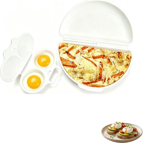 Omelette Micro Onde,Cuit Oeuf Micro Onde,Cuiseur Oeuf,Pocheuses à œufs Micro-Ondes,Moule à Vapeur Avec Fermeture Cuit Oeuf,2 Cavités,Antiadhésive,Sans Huile,Facile à Lave-Vaiselle Pocher,White (1/5)