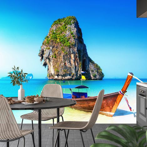 Papier peint panoramique - Bateau Thaïlande - 130 cm x 86 cm (1/4)