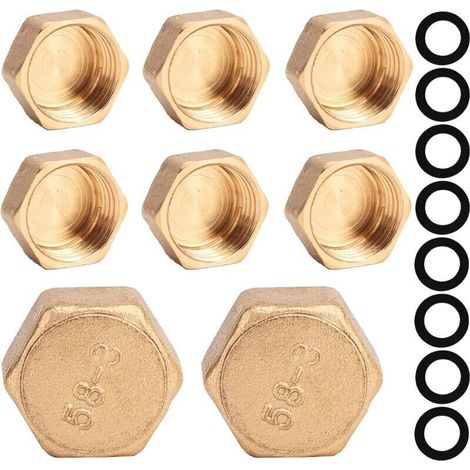 8 Pièces Laiton Bouchons, Bouchon Laiton Femelle, Laiton Bouchon Robinet, Bouchon Plomberie, Capuchon Fileté en Laiton, pour le Chauffage Et l'installation d'Eau Potable (1/4)