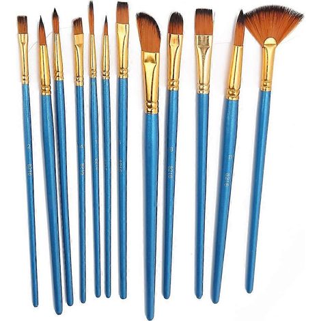 Ensemble de 12 pinceaux en nylon TYP306 pour peinture à l'huile - Forte adhérence - Idéal pour artistes et étudiants - Bleu (1/4)