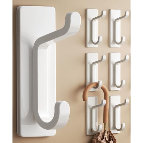 Crochet Adhesif Mural, Porte Serviette Salle de Bain, Accroche Torchon Cuisine, Porte Manteau Adhésif, Attache Murale Sans Percer, Etanche, Antirouille, Blanc, 6 Pièces