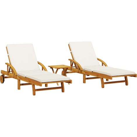 Maison Exclusive - Lettini Prendisole con Tavolino 2pz in Legno Massello di Acacia (1/5)