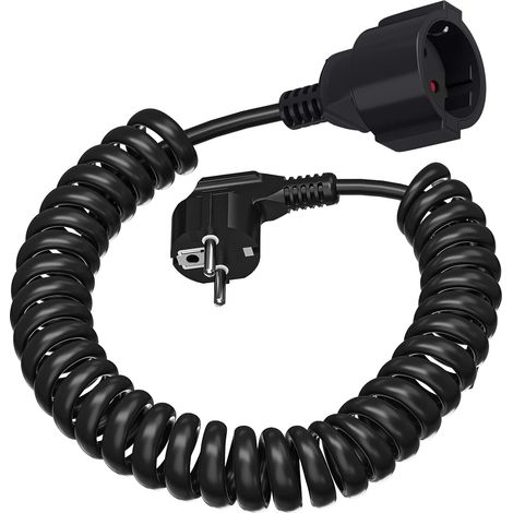 AIPERQ Extension Cable, Spiral Cable with Protective Contact Extendable from 0.6m to 2m Max, IP20 Power Cable (220V/16A), 3 x 1.0 mm² Spiral Cable with Plug, Black (1/5)