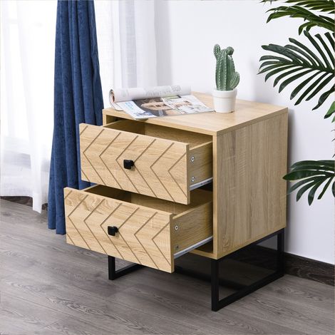 Table de chevet à 2 tiroirs, commode en bois pour chambre à coucher, rangement pour armoire, 48 x 39,5 x 60 cm (1/5)