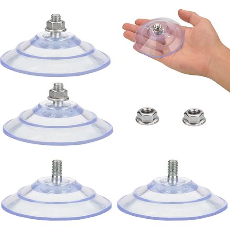 Paquete de 4 ventosas transparentes ultrarresistentes Accencyc de 85 mm con tornillos M8 - PVC resistente al agua para fijación en baños y ventanas. (1/5)