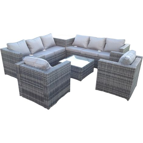 Fimous Dark Mixed Grey Rattan Gartenmöbel Set Ecksofa 2 Tische mit 2 Stühlen (1/2)