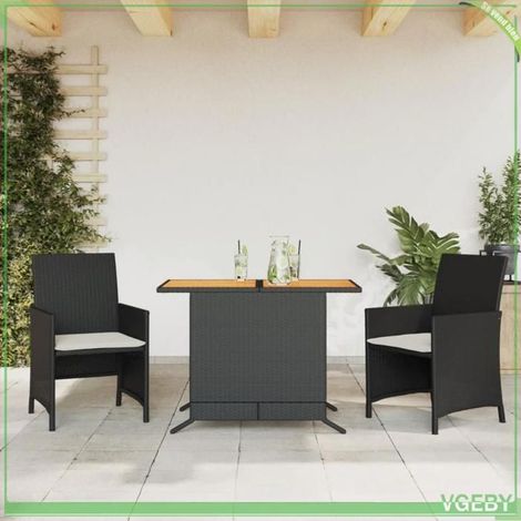 Ensemble de bistro 3 pcs - FAFEICY - 365124 - Résine tressée noir - Table acacia - Coussins amovibles (1/5)