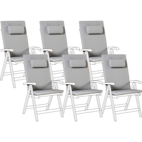 Conjunto de 6 cojines para silla de jardín asiento y respaldo acolchado con reposacabezas gris claro Java/Amantea Premium