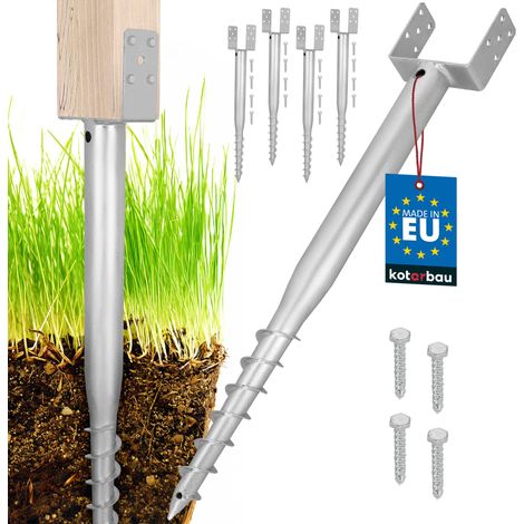 KOTARBAU® Kotarbau® U Support Poteau Bois - Pied de Poteau À Visser 150 x 720 mm Lot de 4 - Platine Poteau - Fixation Poteau Bois - Embase Pied de Poteau - Acier Galvanisé (1/5)