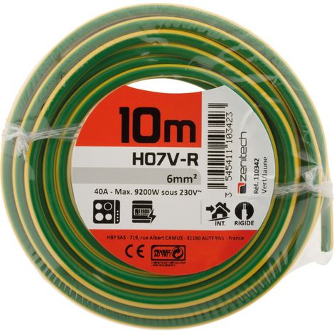 Elektrische Versorgungsleitung H07V-R 6mm² Gelb und Grün - 10m - Zenitech