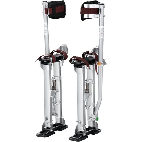 Échasses pour Cloison Sèche Réglables 45,7-76,2 cm Échasses Plaquiste Alliage d'Aluminium Charge 103 kg Pieds 27-29 cm Genouillères de Protection pour Travaux Peinture Déco Maison Plafond Argent (1/5)