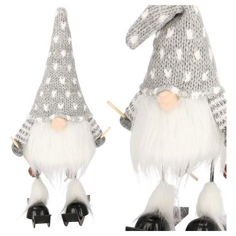 Skrzat sugli sci 33 cm mobile, gnomo natalizio, decorazione per l'albero di Natale.
