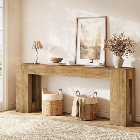 Tribesigns Console pour Couloir, Extra Longue 200 cm Table de Entrée, Table de canapé étroite pour entrée, Salon et Couloir, Marron Clair