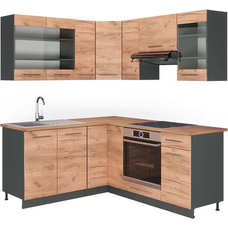 Cucina angolare completa Fame-Line, Rovere dorato/antracite, 160 x 190 cm , PL Rovere, Vicco