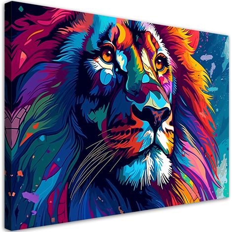 Quadro su tela, Astrazione Leone colorato al neon - 100x70 (1/4)