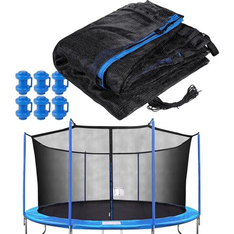 Ersatznetz für Trampolin mit 6 Stangenkappen, passend für runde Rahmen (3,66 m, 4,27 m, 4,57 m), strapazierfähiges und atmungsaktives Netz mit verstellbaren Gurten, Reißverschlüssen und Schutzschnalle (1/5)