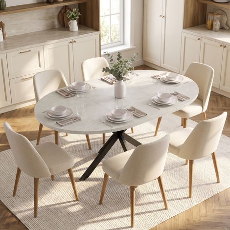 Table à Manger Extensible Ovale 4-6 Personnes, Cuisine Rallonge 100-135 cm, Effet Pierre Grise (1/5)