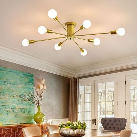 8-Light Sputnik Ceiling Light Modern Semi Flush Mount Ceiling Light Mid Century Gold Chandelier Pendant Lighting for Kitchen Dining Room Bedroom (1/5)