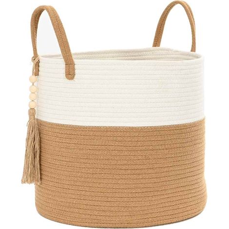 vidaXL Cesta de almacenaje algodón marrón y blanco Ø40x35 cm (1/2)