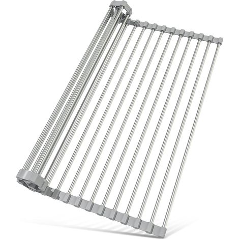 Faltbares Abtropfgestell aus Edelstahl, platzsparende Abtropfmatte, multifunktionales Küchenzubehör zum Trocknen von Besteck, Gemüse und Obst, 43 x 20 cm, stabil und