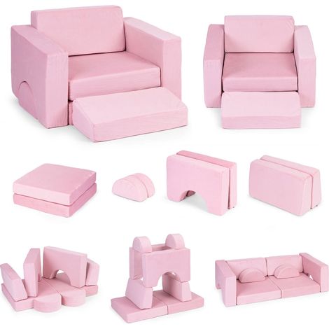 Poltroncina modulare fai da te per bambini, 8 morbidi cuscini, pieghevole - rosa ECOTOYS