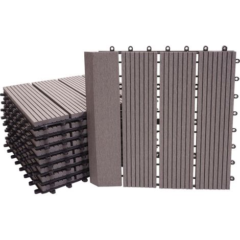 [NEUWERTIG] WPC Bodenfliese Sarthe + Abschluss, Holzoptik Balkon/Terrasse, 11x je 30x30cm = 1qm Premium grau linear senkrecht