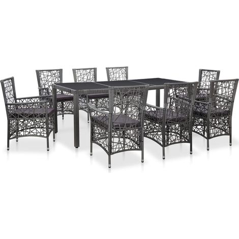 9-tlg. Garten-Essgruppe Poly Rattan Grau