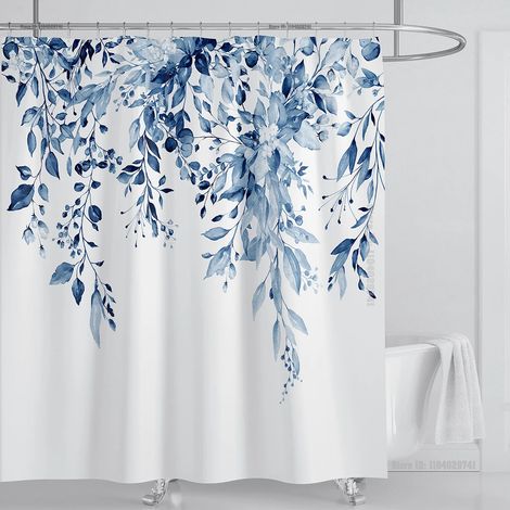 Filiyano-Rideau de douche en eucalyptus vert émeraude, motif de feuilles entrelacées et fleurs, avec crochets, L 240 x H 180 cm