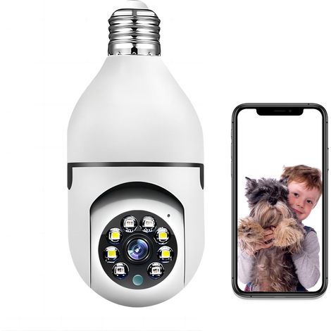 Ampoule Caméra de Sécurité 3MP WiFi 2.4Ghz 360° Détection de Mouvement Alerte APP pour Intérieur (1/5)