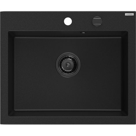 Mexen Elix évier en granit 1 bac 600 x 500 mm, noir, siphon noir - 6525601005-77-B (1/5)