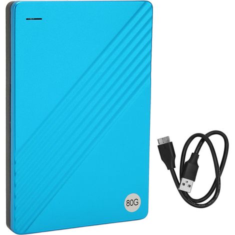 Disque dur externe ultra-mince 2,5 pouces USB 3.0 alliage aluminium plug-and-play, bleu 80 Go pour PC, TV, téléphone portable (1/5)